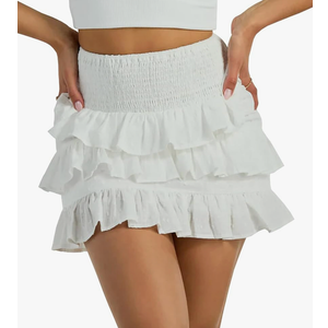 Tsher Women's High Elastic Waist Ruffle Casual Boho A-line Mini Skirts M