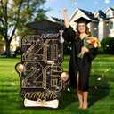 2026 Graduation Yard Sign, 47.2 Inch Black & Gold Grad Lawn Sign with Metal Stand, Outdoor Graduation Decorations for High School College, Congrats Grad Party Supplies