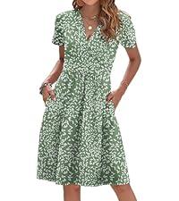 AUSELILY Womens Summer Dresses 2026 Short Sleeve V Neck Floral Sundress with Pockets, L