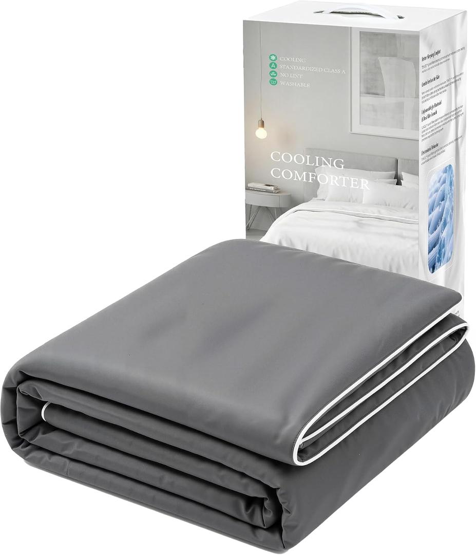 Cooling Comforter, Cold Tech Fabric Cooling Blankets for Hot Sleepers and Night Sweats, Q-Max>0.45 Soft Breathable Reversible Lightweight Silky Smooth Summer Comforter, Gray, 106"x90", King