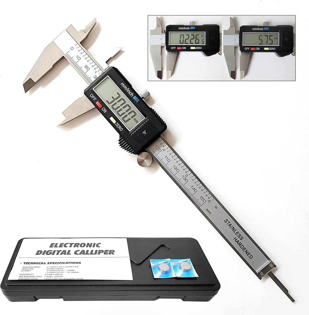 Digital Caliper,Electronic Digital Calipers, YKLSXKC 0-6" Calipers Measuring Tool, Stainless Steel Construction with Large LCD Screen, Auto-Off Feature for 3D Printing,Inch and Millimeter Conversion