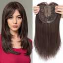 MY-LADY Hair Toppers for Women with Thinning Hair 18 Inch 6"x6" Lace Base Wiglets with Side Bangs Clip in Synthethic Hairpieces Dark Brown