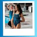 Sporti Solid Piped Thin Strap One Piece Swimsuit (34, Navy/Light Blue)