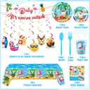 Teenyyou 148 Pcs Christmas in July Party Decor Summer Christmas Decoration Summer Party Supplies with Disposable Tablecloths Plates Cups Napkins Forks Spoons Banners for Xmas Pool Favors