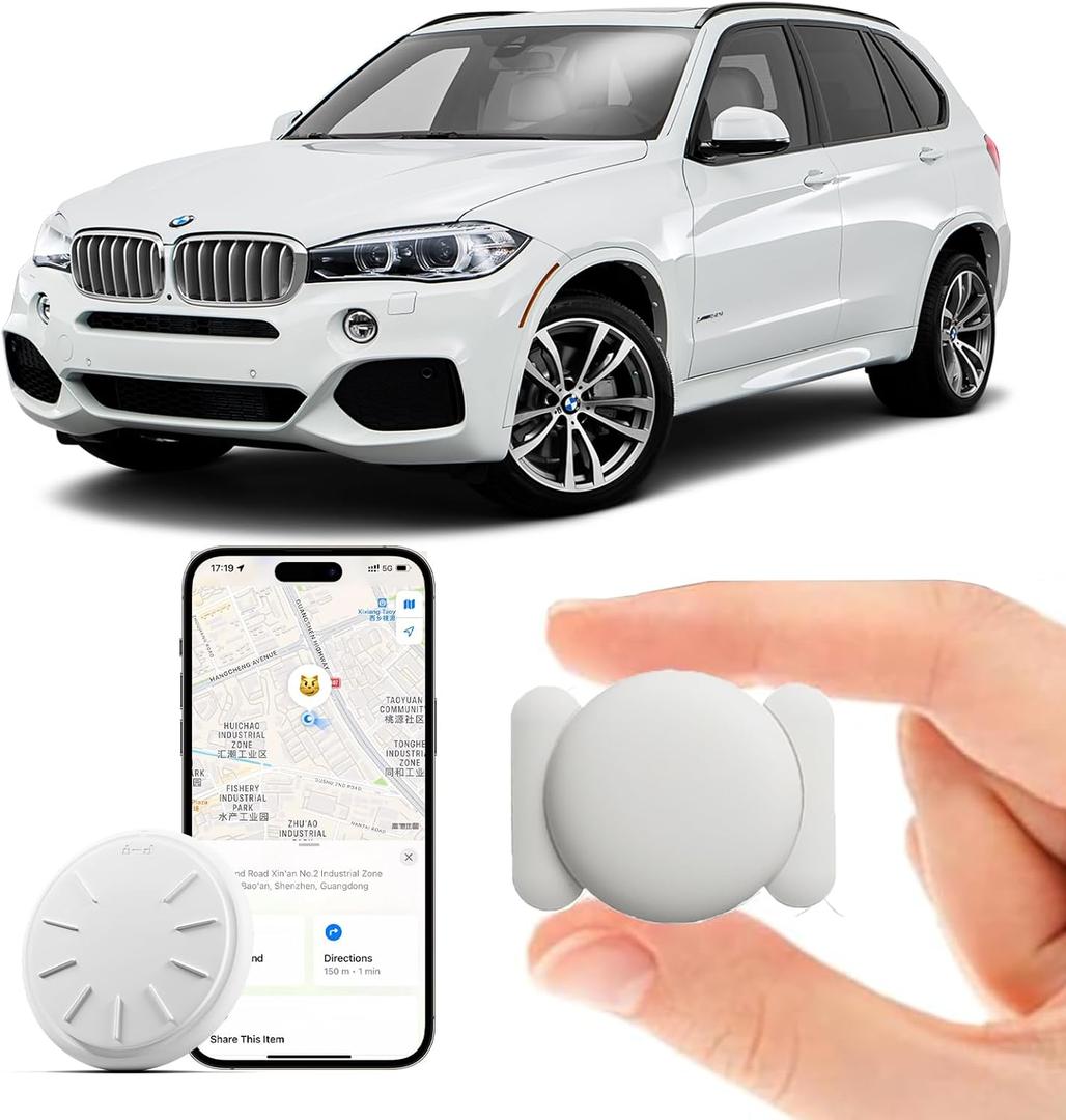 GPS Tracker for Vehicles No Subscription, 1PCS Real Time GPS Tracker for Car Work with Find My (iOS Only), Mini Hidden Car Tracker Device with Magnetic Case, No Monthly Fee (White)