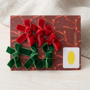 Carole Velvet Hair Bow Clips Set – 6 Pack Red & Green Christmas Bows, Mini Velvet Ribbon Hair Accessories for Women, Girls, and Holiday Outfits