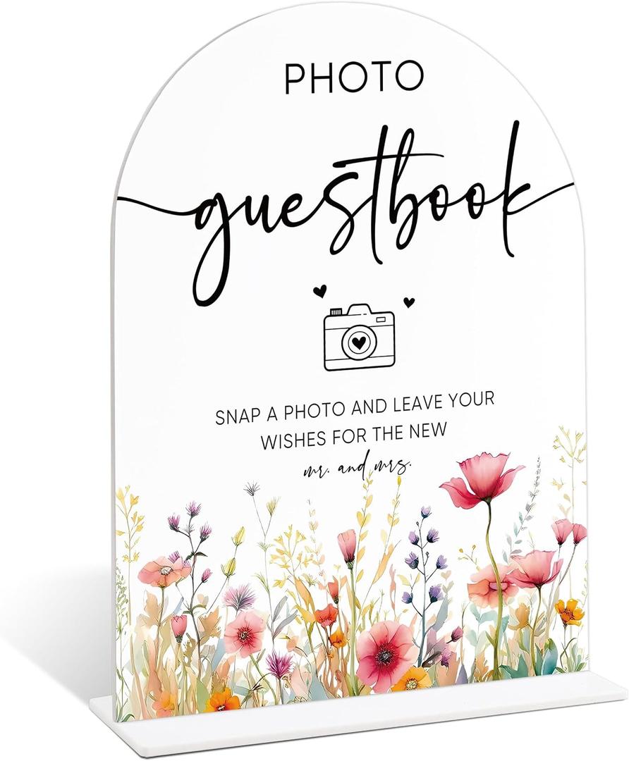2 x Floral Bridal Shower Decorations, Photo Guest Book Sign, Acrylic Signs for Wedding, Wedding Signage for Reception, Boho Bridal Shower Decorations for Proposal, Engagement Ceremony and Reception, 18, 6x8 Inch