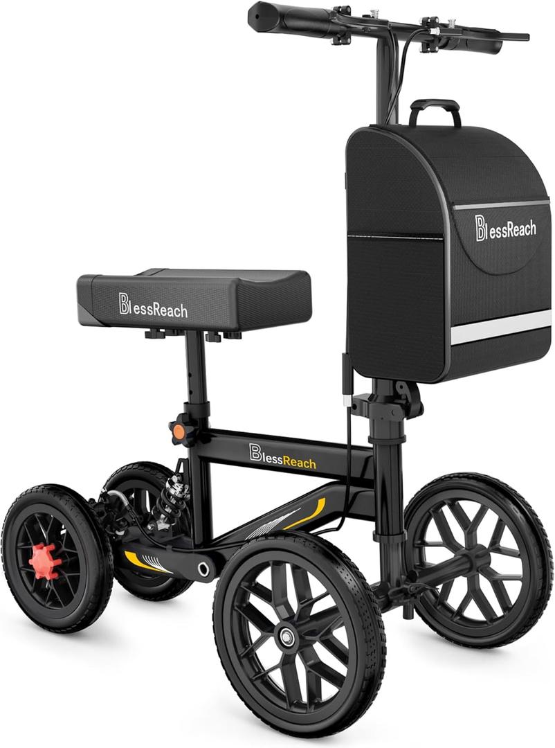 BlessReach Deluxe Medical Scooter Double Handbrake, All Terrain Steerable Knee Scooter Crutch Alternative, for Adults Injured Ankle & Foot Recovery in Blacks