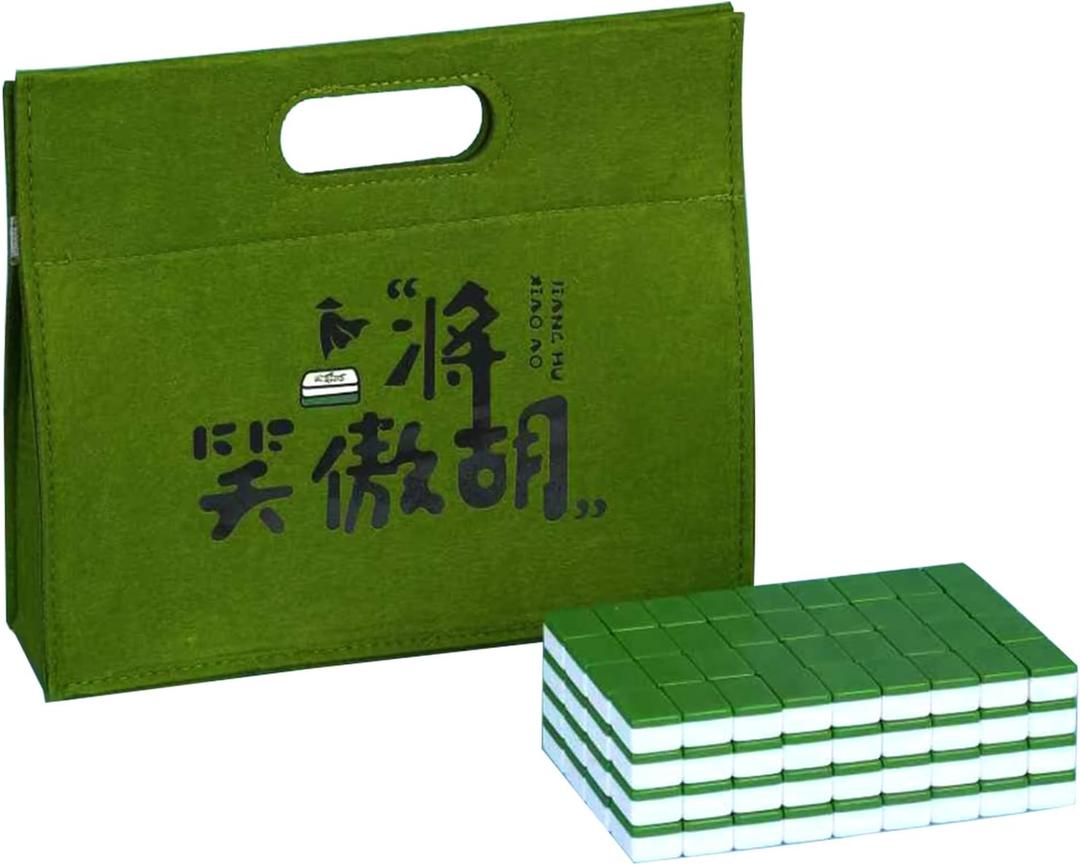 Professional Traditional Chinese Mahjong Set  - 30mm 146 Tiles Green & White Melamine with Dice Wind Indicator Storage Case Green