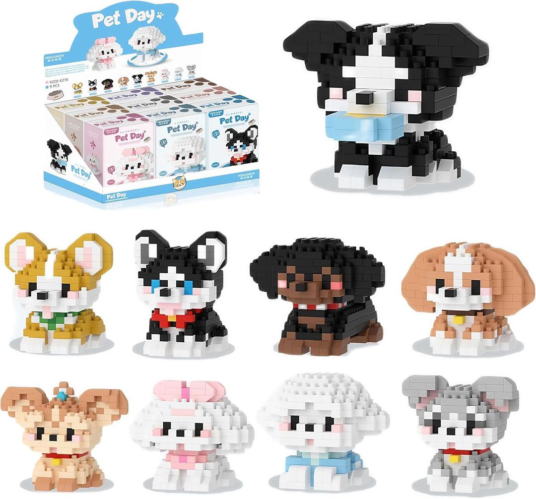 Mini Dog Building Block Sets, 9 Style Cute Dog Building Blocks Miniature Dog Figurine Toys Animal Building Blocks for Kids Birthday Party Favors Christmas Stocking Stuffers(1800+PCS)