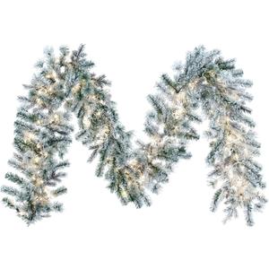 Vickerman 9' x 14' Flocked Kiana Artificial Christmas Garland, Warm White Wide Angle 3mm Low Voltage LED Lights. - Faux Flocked Christmas Garland - Indoor Seasonal Home Decor