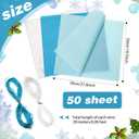 Hestya 50 Sheets Christmas Tissue Paper with 2 Ribbon 19.6 x 27.5 Inch for Wrapping Gift Party Supplies Holiday Xmas Presents Crafts(Sky Blue,Light Blue,Silver)