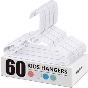 60 Pack Plastic Kids Hangers - Baby Clothes Hanger for Closet, 11.4 Inch White Toddler Infant Hanger for Nursery Boys and Girls Hangers Kids Size, Non-Slip, Non-Distorting from Stretching