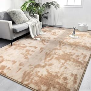 FlyDOIT Large Area Rugs for Living Room Bedroom, 6x9 Ft Tie-Dyed Light Brown Ultra Soft Comfy Thickened Memory-Foam Indoor Carpets, Cozy Modern Floor Rug for Boys Girls Playroom Dorm Nursery Home Décor