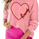 SELINK Women's Valentines Sweater Crew Neck XOXO Heart Print Casual Long Sleeve Pullover Tops Sweaters (M)