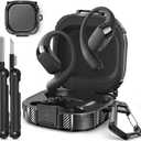 for SHOKZ OpenFit 2 Case Secure Lock Design, Shock Protective Hard Cases Compatible with SHOKZ OpenFit 2 Open-Ear Headphones Case Cover with Keychain & Cleaning Kit (Black)