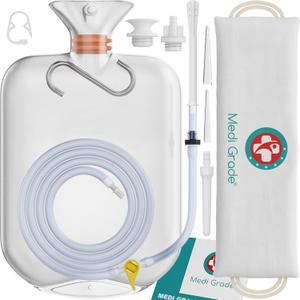 Medi Grade Enema Kit for Adults, 0.53 Gal Capacity - Transparent, Hands-Free with One-Way Valve, 4 Tips and Enema Bag - Enemas for Colon Cleanse for Women and Men - for Coffee Enema & Colon Cleansing (Clear)