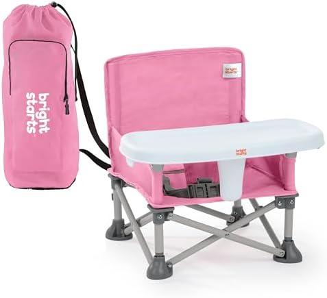 Bright Starts Pop 'N Sit Portable Booster, Indoor/Outdoor Use, Floor Seat with Feeding Tray, Pink, 6 Mos - 3 Yrs