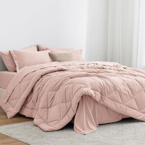 Love's cabin Twin Comforter Set Pink, 5 Pieces Twin Bed in a Bag, All Season Bedding Sets with 1 Comforter, 1 Flat Sheet, 1 Fitted Sheet, 1 Pillowcase and 1 Pillow Sham
