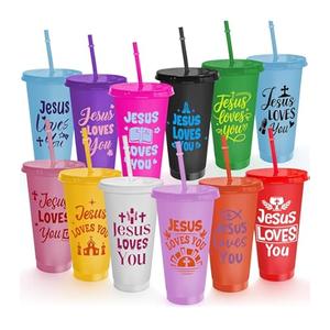 Geosar 20 Pcs Christian Gifts Bulk Jesus Loves You Cups with Lids and Straws Plastic Christian Tumbler Bulk Bible Verse Inspirational Cups Travel Mug for Sunday School Church Supplies(24 oz)