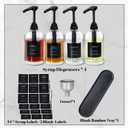 Coffee Syrup Dispenser for Coffee Bar, Glass Syrup Bottle with 1/4 oz Large Capacity Pump, Syrup Pump Dispenser with Pump for Coffee Station, Black with Tray,16.9oz, Set of 4