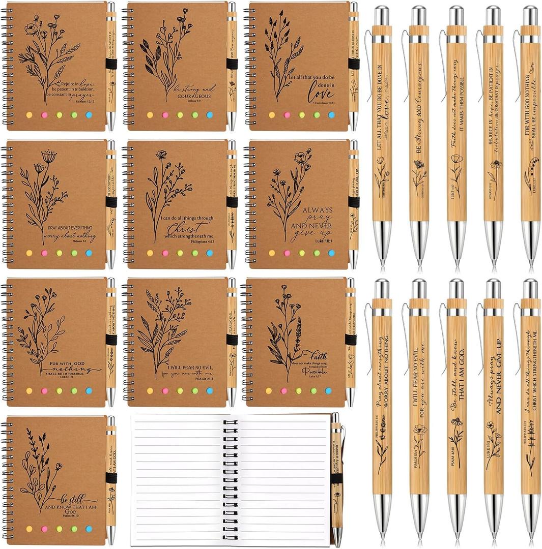Watersay 40 Pcs Christian Women Gifts Bulk Bible Notebook with Sticky Notes Prayer Journal Religious Notepads Pen Church Gift for Women Men Fathers Day Sunday School (Aesthetic Line Page Style)