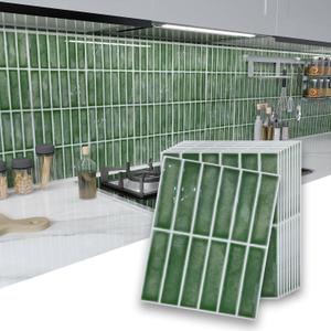 Green Peel and Stick Backsplash Tiles 10-Sheet, 10 x 8 Self Adhesive Glossy Vinyl Wall Tiles Waterproof No Residual for Kitchen Bathroom RV Fireplace, Green