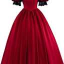Women's Gothic Victorian Rococo Lace Dress Southern Belle Costume Civil War Colonial Ball Gown Dress (X-Large, Red)