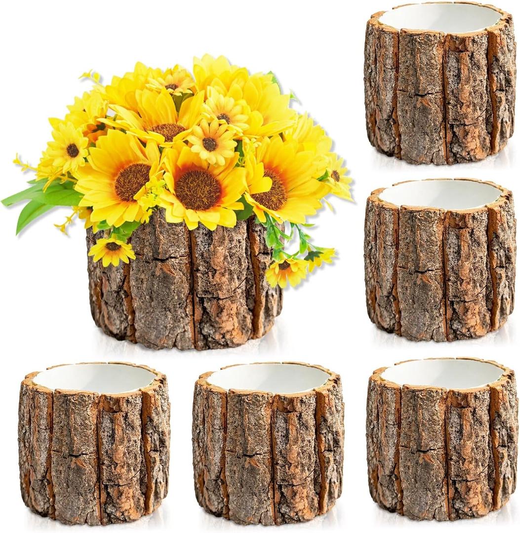 6 Pcs 4.72in Wooden Vases for Centerpieces, Wedding Flower Table Wood Vase Rustic Tree Stump Planter Pots for Woodland Party Window Home Farmhouse Table Decor (6 Pcs 4.72in)