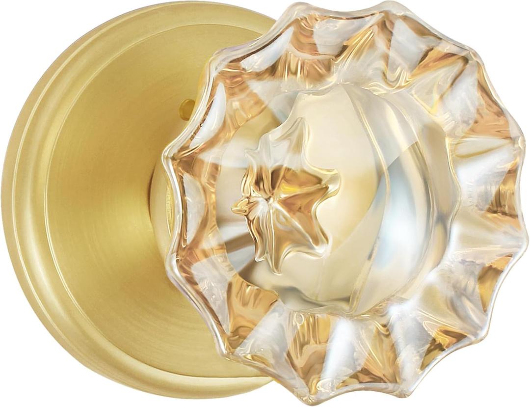 Champagne Glass Door Knobs,Privacy Crystal Door Knobs Interior Satin Brass/Brushed Gold Door Knob with Lock