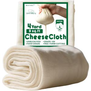 4 Yard Grade 100 XL Cheese Cloth for Straining & Cooking; 36x144 Inch; 100% Unbleached Cotton Cheesecloth; Unfinished Edges, Cuttable Freely, Butter Muslin