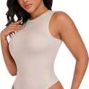 TROPICA LOVE Women's Shapewear Bodysuit Double Lined Tummy Control Compression Body Shaper Crew Neck Sleeveless Thong Top, XL