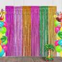 Hawaiian Luau Party Decorations, 2 Pack 3.28 x 6.56 Ft Foil Fringe Curtains Summer Luau Backdrop Streamer for Tropical Beach Pool Mexican Fiesta Birthday Party Decor