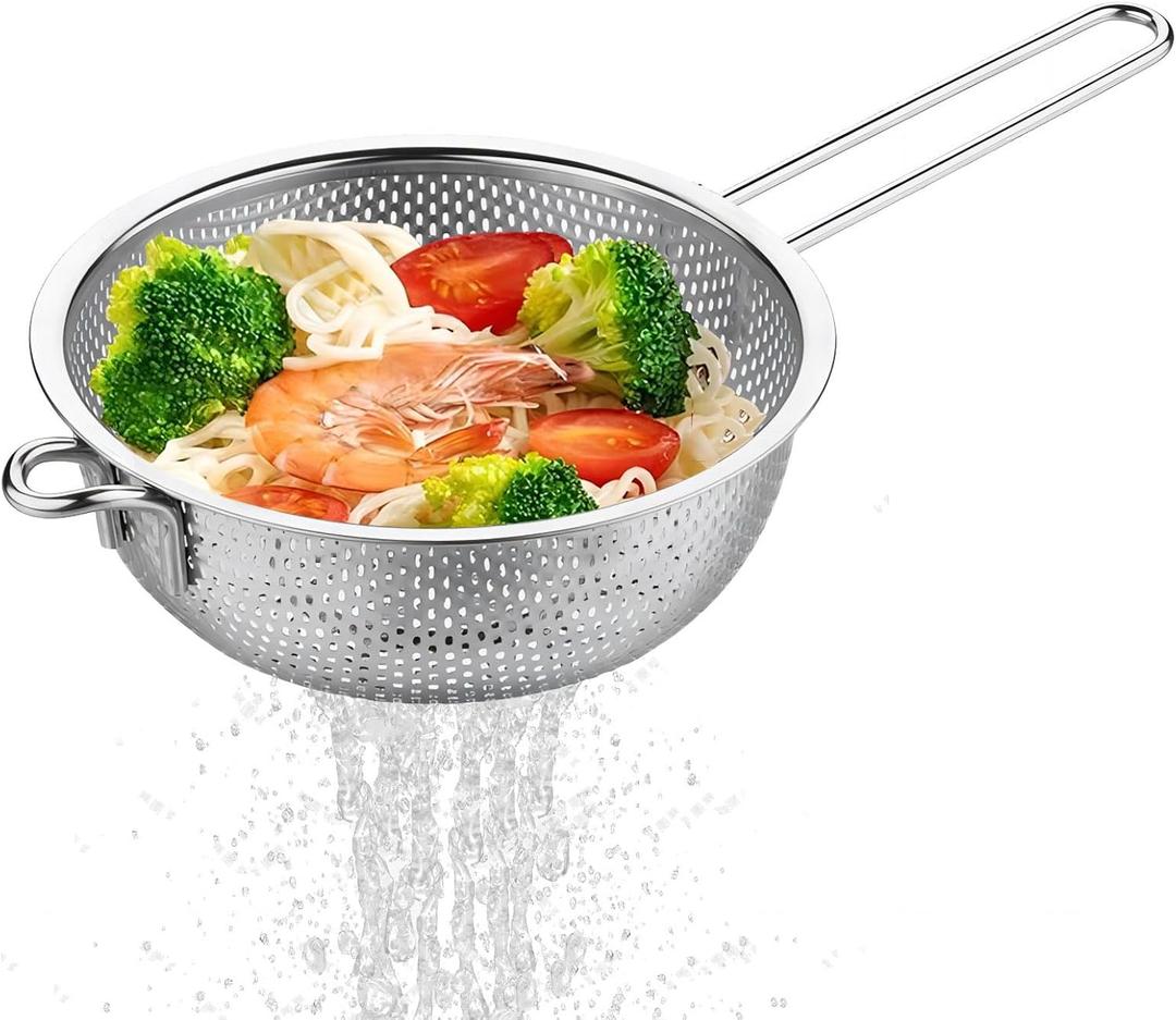 GREATLINK Fine Mesh Strainer and Colander for Kitchen with Handle, Stainless Steel Pasta Strainer/Kitchen Funnel/Collander/Sifter for Strain/Wash Vegetables, Fruits, Spaghetti, Rice (10)