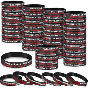 Kathfly 60 Pcs Armor of God Silicone Wristband Bracelets Ephesians 6: 10-18 Rubber Bible Verse Motivational Wrist Bands Inspirational Christian Religious Church Gifts in Bulk for Men Women Teenager