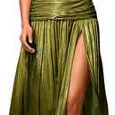 Kaei&Shi Metallic Pleated Dress,Halter Formal Cocktail Dresses with Slit,Sparkly Long Evening Gowns for Women (Green, XS)