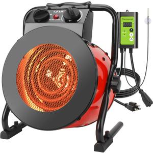 Greenhouse Heater with Digital Thermostat, 1500W Grow Tent Heater, Overheat Protection & Fast Heating, Electric Space Heaters for Patio, Garage, Greenhouse, Flower House, Red