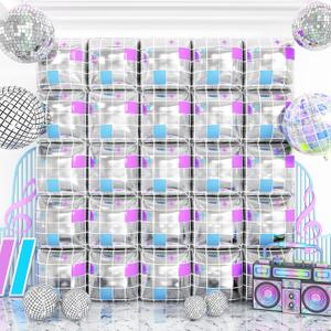 Silver Square Foil Balloon Wall,25Pcs Double Sided Balloons Backdrop Helium Polyester Balloon Tunnel Arch Garland Kit for Disco Party Birthday Bridal Anniversary Baby Shower Party Decorations