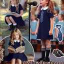 Summer Dress for Girls Doll Collar Short Sleeve A Line Swing Party Dresses with Pocket for Kids Aged 5-14 Years (Blue, 13-14 Years)