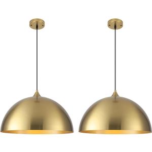 Gold Pendant Lights Kitchen Island, 16 Inch Large Pendant Light, Gold Dome Pendant Light, Industrial Farmhouse Pendant Lights for Kitchen Island, Dining Room, Cafe, Bar, 2 Pcs