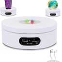 YVV Rotating Display Stand, Spinning Display Stand with Colored Lights, Lighted LED Base for Glass Art , Electric & Battery-Operated Platform 4.72in, Adjustable Speed Electric Turntable White