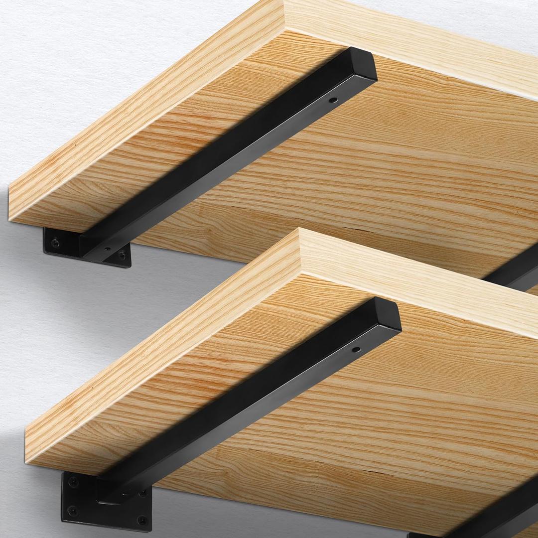 14 Inch Floating Shelf Brackets Heavy Duty, Square Shelving Brackets, Metal Floating Shelf Supports, Black Wall Mount Brackets 4 Pack