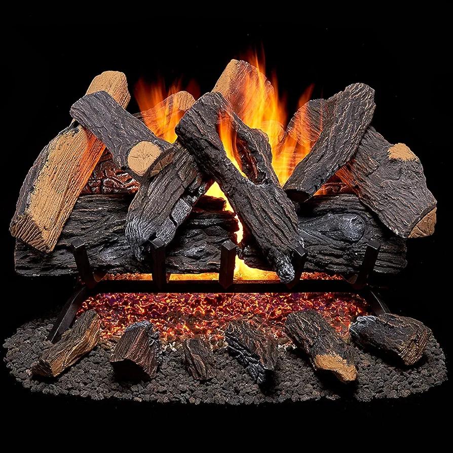 Vented Natural Gas Log Set with Remote Control Kit-18 in, 45,000 BTU, Heartland Oak, 18 Inches