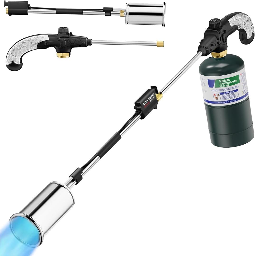 Sondiko Propane Torch Weed Burner, High Output Weed Torch Flamethrower, 30" Detachable Long Arm Heavy Duty Blow Torch For Garden, Wood, Ice, Snow, Melting (PROPANE TANK NOT INCLUDED)