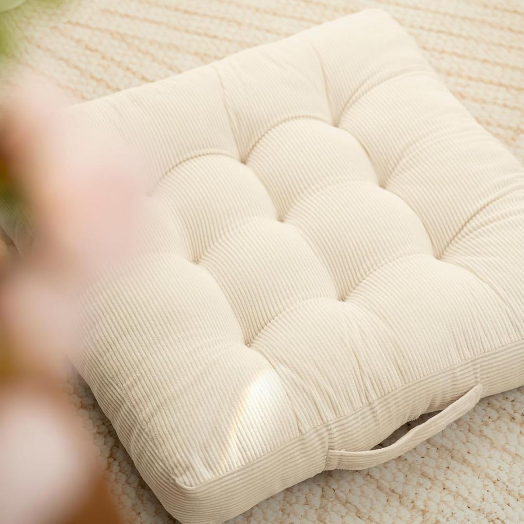 Huierxun Tufted Corduroy Chair Cushions Square Chair Pad Comfy Velvet Cushion Pillow 18x18x3 Inch Seat Cushion for Living Room Kitchen and Officewooden Chair (Beige,18"x18")