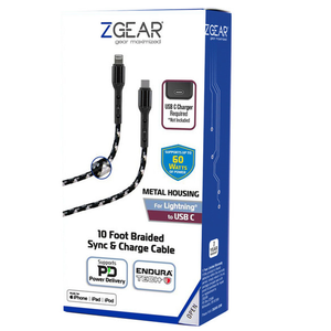 Zgear Metal Housing For Lightning Tip 10 Foot Braided Sync & Charge Cable