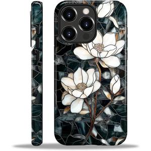 Magnetic Case for iPhone 16 Pro Max,Compatible with Magsafe,PC Hard Shell & Silicone Inner Bumper,Shockproof Full-Body Cover for iPhone 16 Pro Max Case - Stained Glass Unique Magnolia