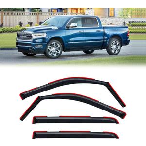 3 x in-Channel Rain Guards for 2019-2026 Dodge RAM 1500 Crew Cab New Body Style, Window Visor Shields Vent Deflector Shade Wind Dark Smoke 2020 2021 2022 2023 2024 2025, Tape-On Inside-Mount, 4PCS