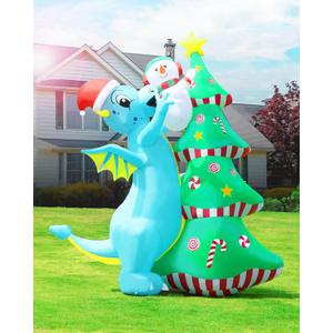 2025 New 10FT Inflatable Christmas Decorations Dinosaur Blowups Outdoor Christmas Tree Xmas Decorations Snowman Yard Lawn Decor, with LED Lights, Garden Holiday Party Christmas Inflatables Clearance