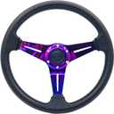 13.8Car Racing Steering Wheel Neo Chrome Spokes Flat Drifting Universal Sport Steering Wheel with Aluminum Horn Button (colorful)